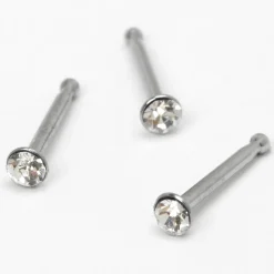 Clous de nez avec strass 0,8 mm couleur argentée - Lot de 3
