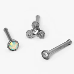 Clous de nez en acier inoxydable avec strass - Lot de 3