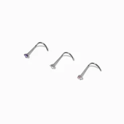 Clous de nez 0,8 mm avec strass en titane couleur argentée - Lot de 3