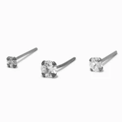Clous de nez 0,6 mm avec strass carrés couleur argentée - Lot de 3