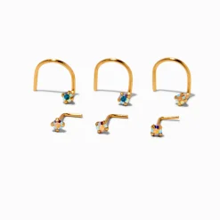 Clous de nez 0,6 mm iridescents AB couleur argentée et couleur dorée - Lot de 6