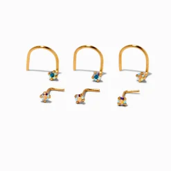 Clous de nez 0,6 mm iridescents AB couleur argentée et couleur dorée - Lot de 6