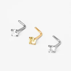 Clous de nez 0,8 mm strass et acier inoxydable en métaux mixtes - Lot de 3