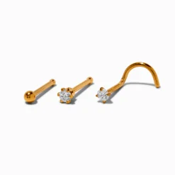 Clous de nez zircon cubique 0,8 mm en acier inoxydable couleur dorée - Lot de 3
