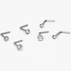 Clous de piercing de nez 0,8 mm de différentes tailles couleur titanée - Lot de 6