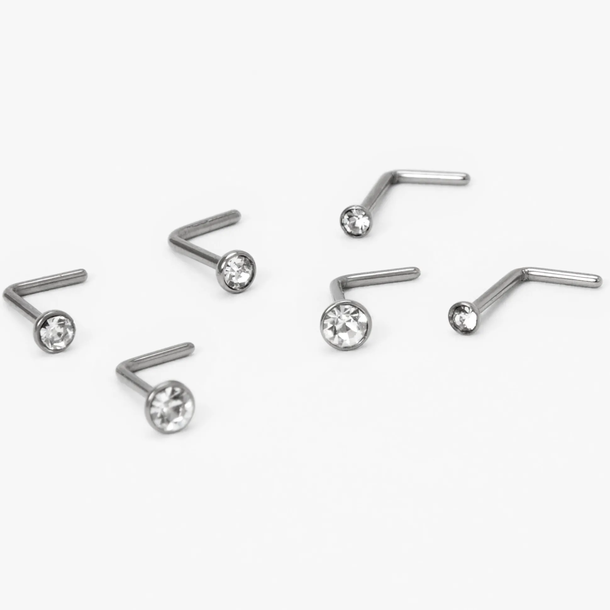 Clous de piercing de nez 0,8 mm de différentes tailles couleur titanée - Lot de 6