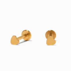 Clous d’oreilles à arrière plat micro cœur en titane couleur dorée C LUXE by Claire’s