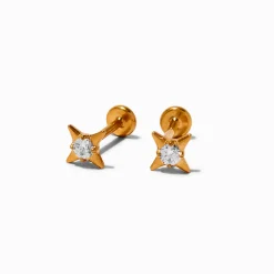 Clous d’oreilles à arrière plat étoile rayonnante zircon cubique titane couleur dorée C LUXE by Claire’s
