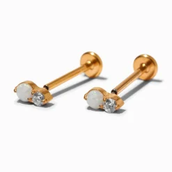 Clous d’oreilles à arrière plat en zircon cubique, en opale d'imitation et en titane couleur dorée C LUXE by Claire’s
