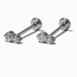 Clous d’oreilles à arrière plat superposés en zircon cubique d’imitation en titane couleur argentée C LUXE by Claire’s