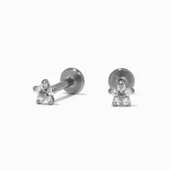 Clous d’oreilles à arrière plat micro marguerite en zircon cubique d’imitation et titane couleur argentée C LUXE by Claire’s