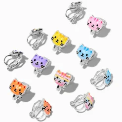 Clous d’oreilles à clip chats pailletés - Lot de 6