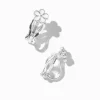 Clous d’oreilles à clip couleur argentée fleur blanche