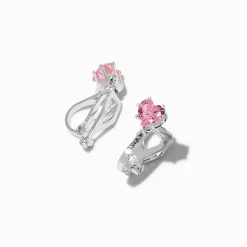 Clous d’oreilles à clip en zircon cubique cœur rose
