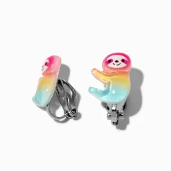 Clous d’oreilles à clip paresseux arc-en-ciel