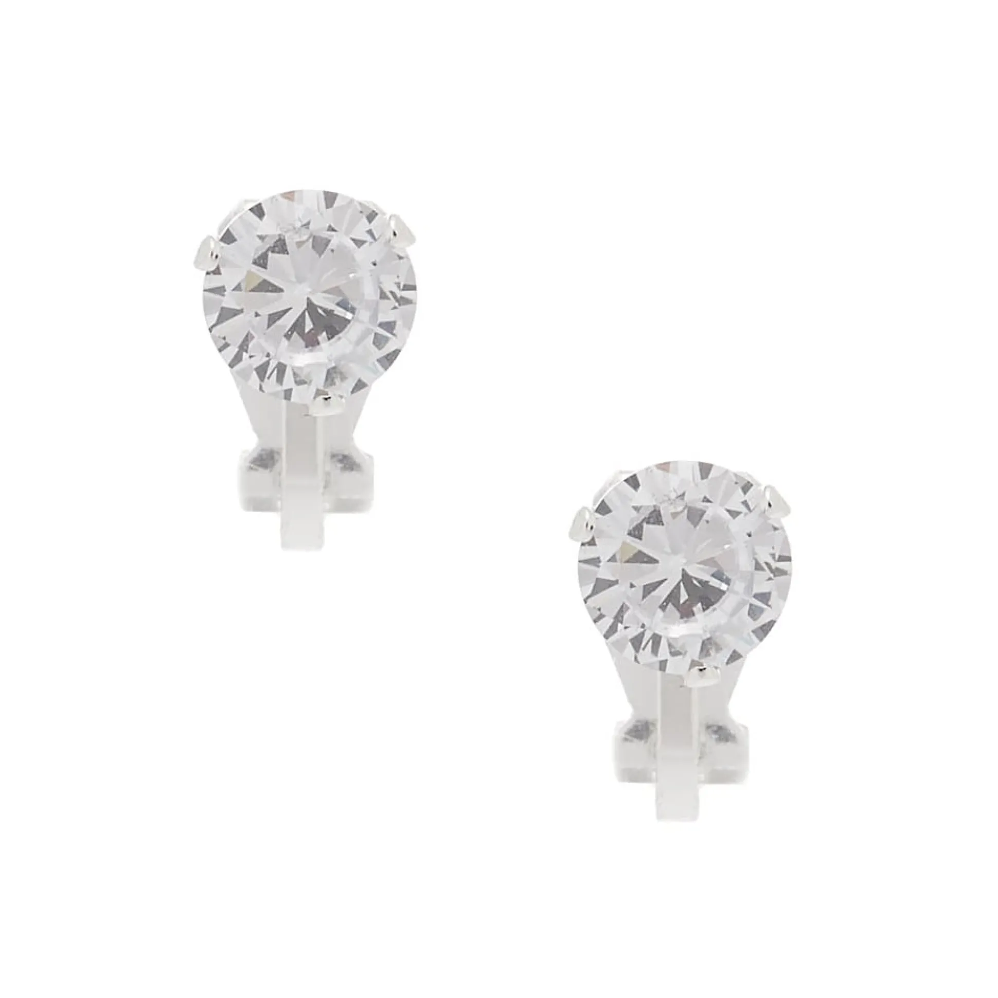 Clous d’oreilles à clip ronds en zircon cubique d’imitation couleur argentée - 7 mm