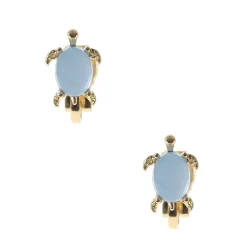 Clous d’oreilles à clip tortue pierre en opale d’imitation couleur dorée
