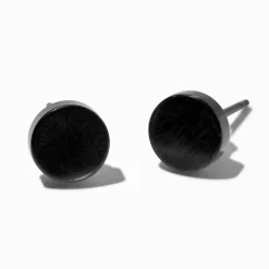 Clous d’oreilles à disques noirs 6 mm en titane couleur argentée C LUXE by Claire’s