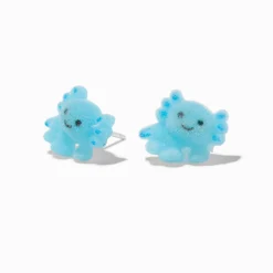 Clous d’oreilles axolotl bleus duveteux tige couleur argentée C LUXE by Claire's