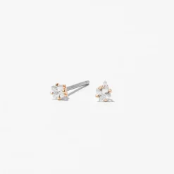 Clous d’oreilles carrés avec strass en zircon cubique d’imitation couleur doré rose - 2 mm