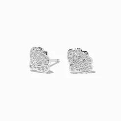 Clous d’oreilles coquillage en zircon cubique couleur argentée C LUXE by Claire’s