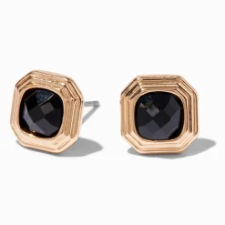 Clous d’oreilles couleur dorée vintage géométriques noirs