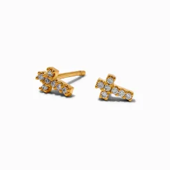 Clous d’oreilles croix en zircon cubique couleur dorée C LUXE by Claire’s
