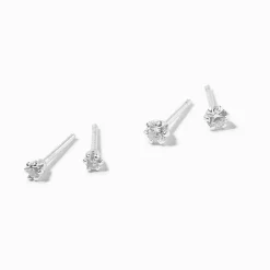 Clous d’oreilles cupcake ronds de tailles différentes en zircon cubique et argent - Lot de 2