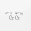 Clous d’oreilles cœur en zircon cubique d’imitation couleur argentée - Lot de 3