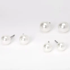 Clous d’oreilles de différentes tailles en perles d’imitation 6 mm, 7 mm, 8 mm - Ivoire, lot de 3