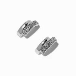 Clous d’oreilles double strass couleur argentée