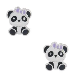 Clous d’oreilles en argent panda portant un nœud