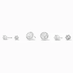 Clous d’oreilles en zircon cubique d'imitation style halo couleur argentée - Lot de 3