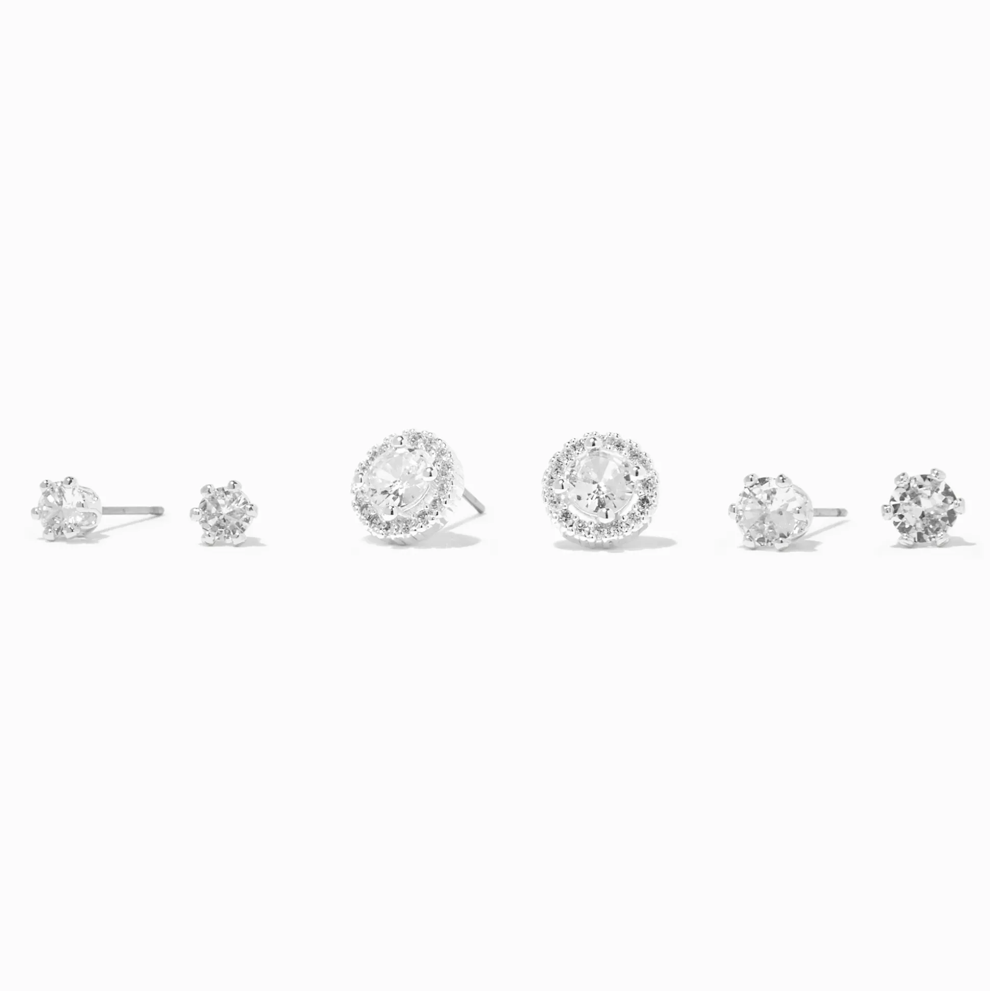 Clous d’oreilles en zircon cubique d'imitation style halo couleur argentée - Lot de 3