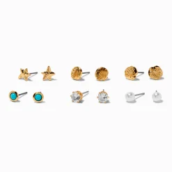 Clous d’oreilles en zircon cubique plage - Lot de 6