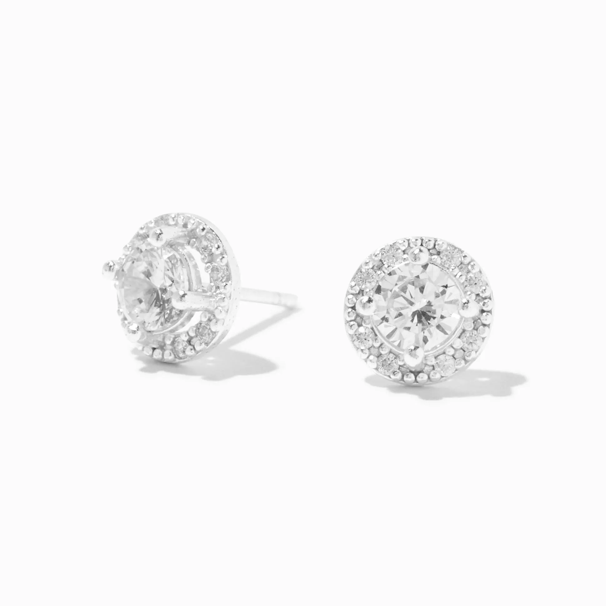 Clous d’oreilles halo en argent avec strass en zircon cubique - 5 mm