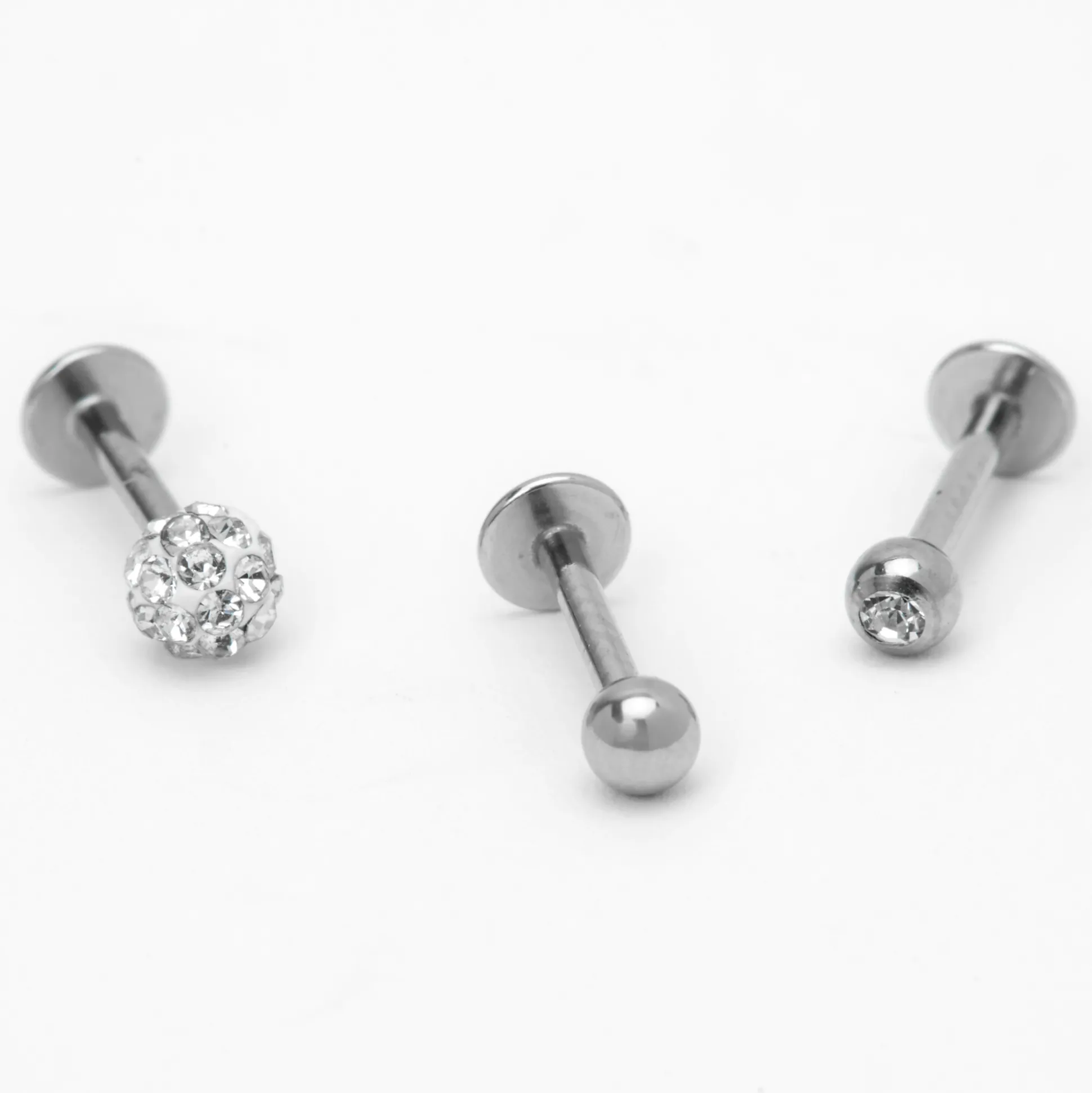 Clous d’oreilles hélix boule de feu avec strass couleur argentée - Lot de 3