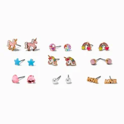 Clous d’oreilles licorne roses - Lot de 9