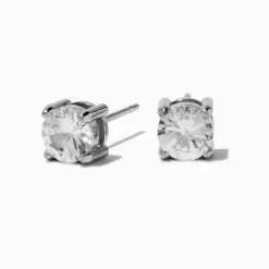 Clous d’oreilles panier en zircon cubique 6 mm acier inoxydable couleur argentée