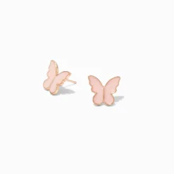 Clous d’oreilles papillons roses
