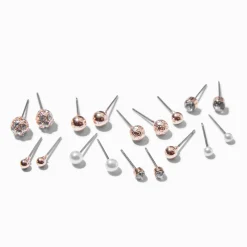 Clous d’oreilles perles d’imitation couleur doré rose - Lot de 9