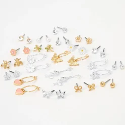 Clous d’oreilles printaniers couleur dorée et couleur argentée - Lot de 20