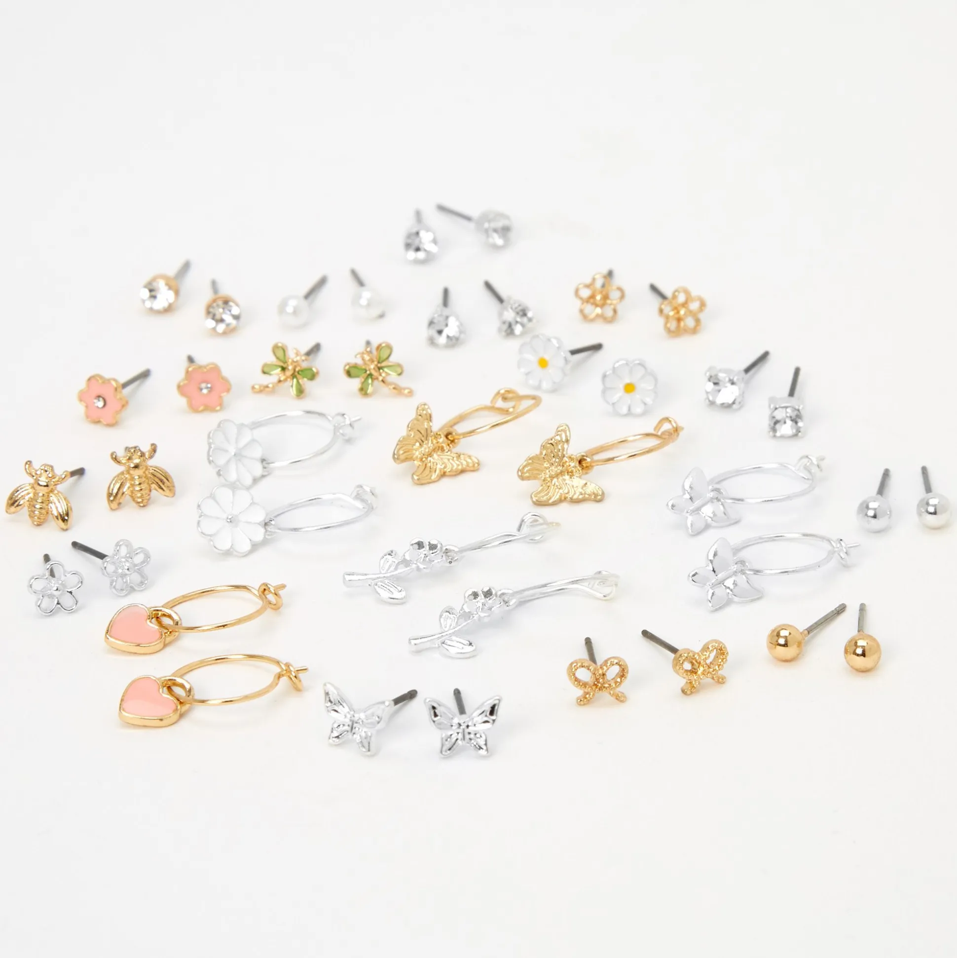 Clous d’oreilles printaniers couleur dorée et couleur argentée - Lot de 20