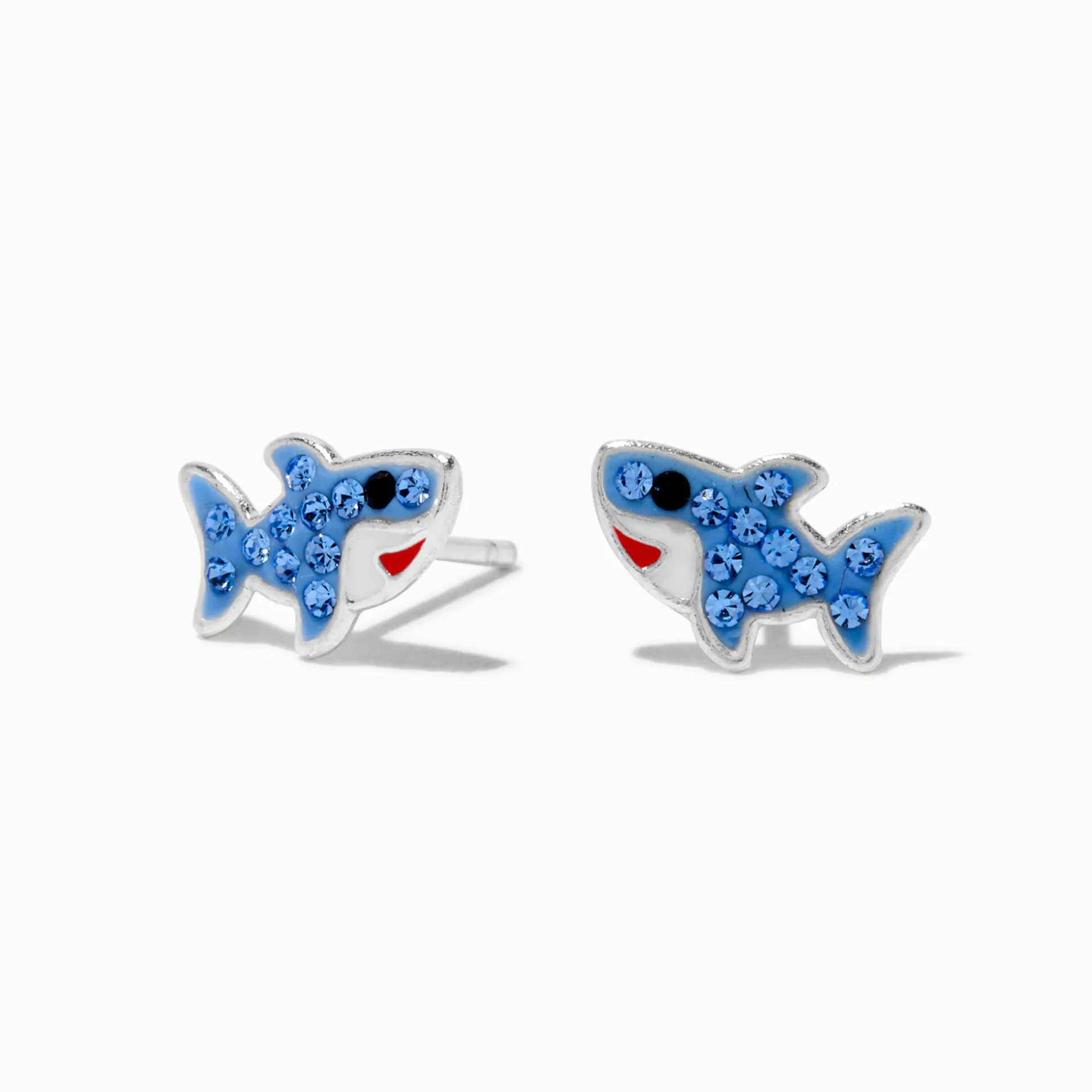 Clous d’oreilles requin émaillés strass couleur argentée C LUXE by Claire's