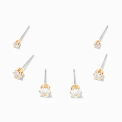 Clous d’oreilles ronds avec strass en zircon cubique d’imitation couleur dorée - 2 mm, 3 mm, 4 mm