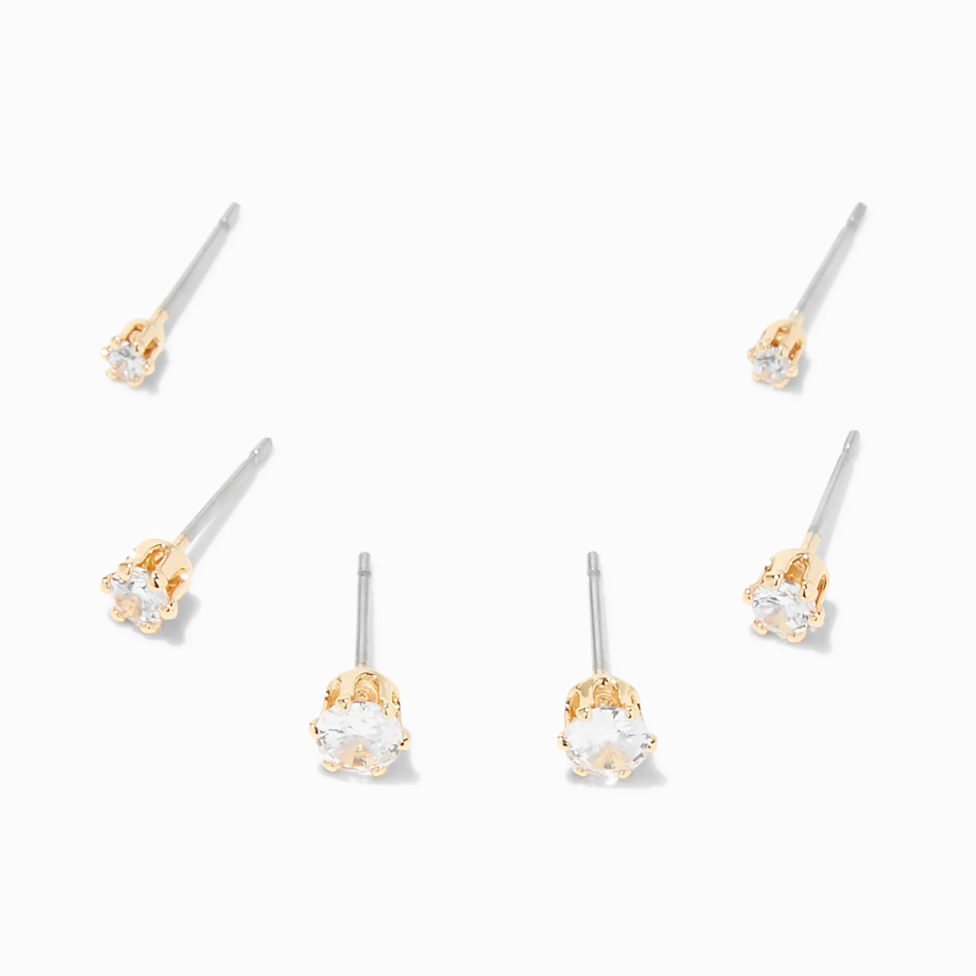 Clous d’oreilles ronds avec strass en zircon cubique d’imitation couleur dorée - 2 mm, 3 mm, 4 mm