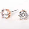 Clous d’oreilles ronds avec strass en zircon cubique d’imitation couleur doré rose - 8 mm