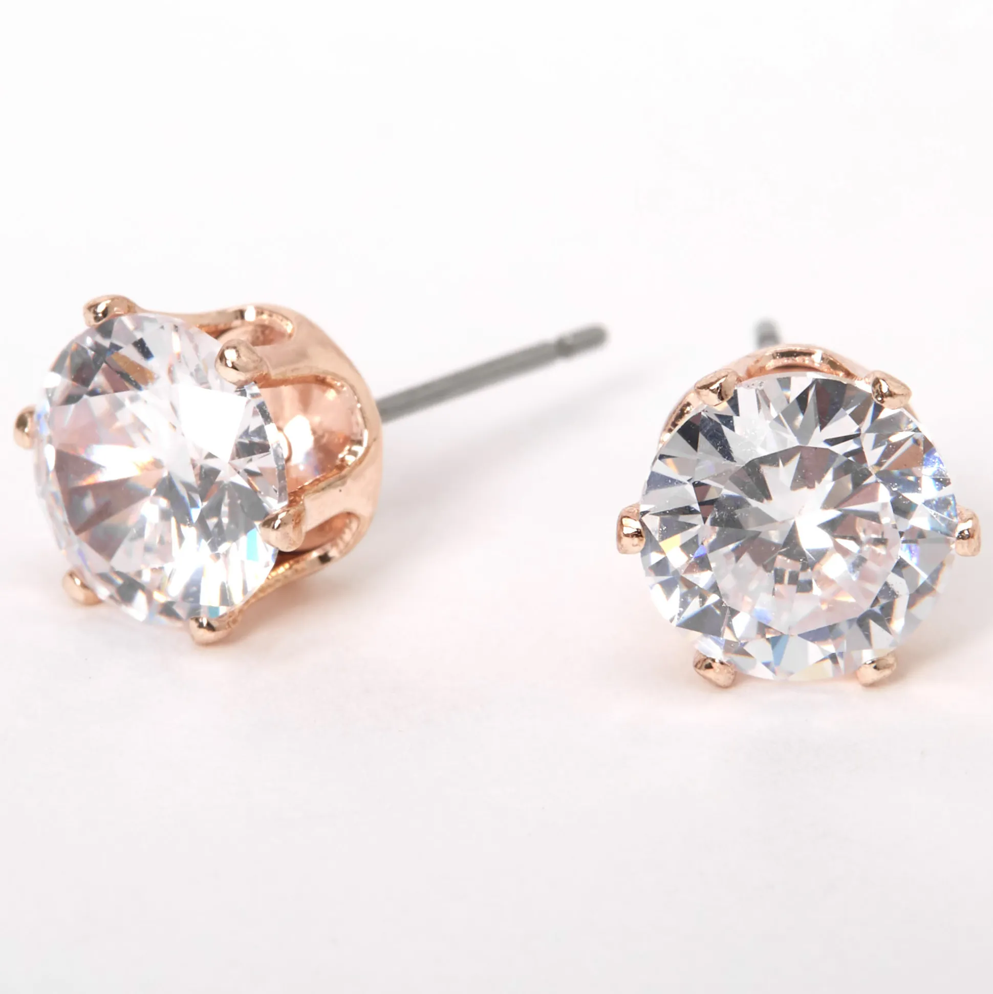 Clous d’oreilles ronds avec strass en zircon cubique d’imitation couleur doré rose - 8 mm