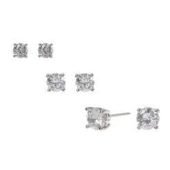 Clous d’oreilles ronds 4 mm, 5 mm, 6 mm en zircon cubique couleur argentée - Lot de 3