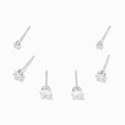 Clous d’oreilles ronds ornés en zircon cubique d’imitation couleur argentée - 2 mm, 3 mm, 4 mm